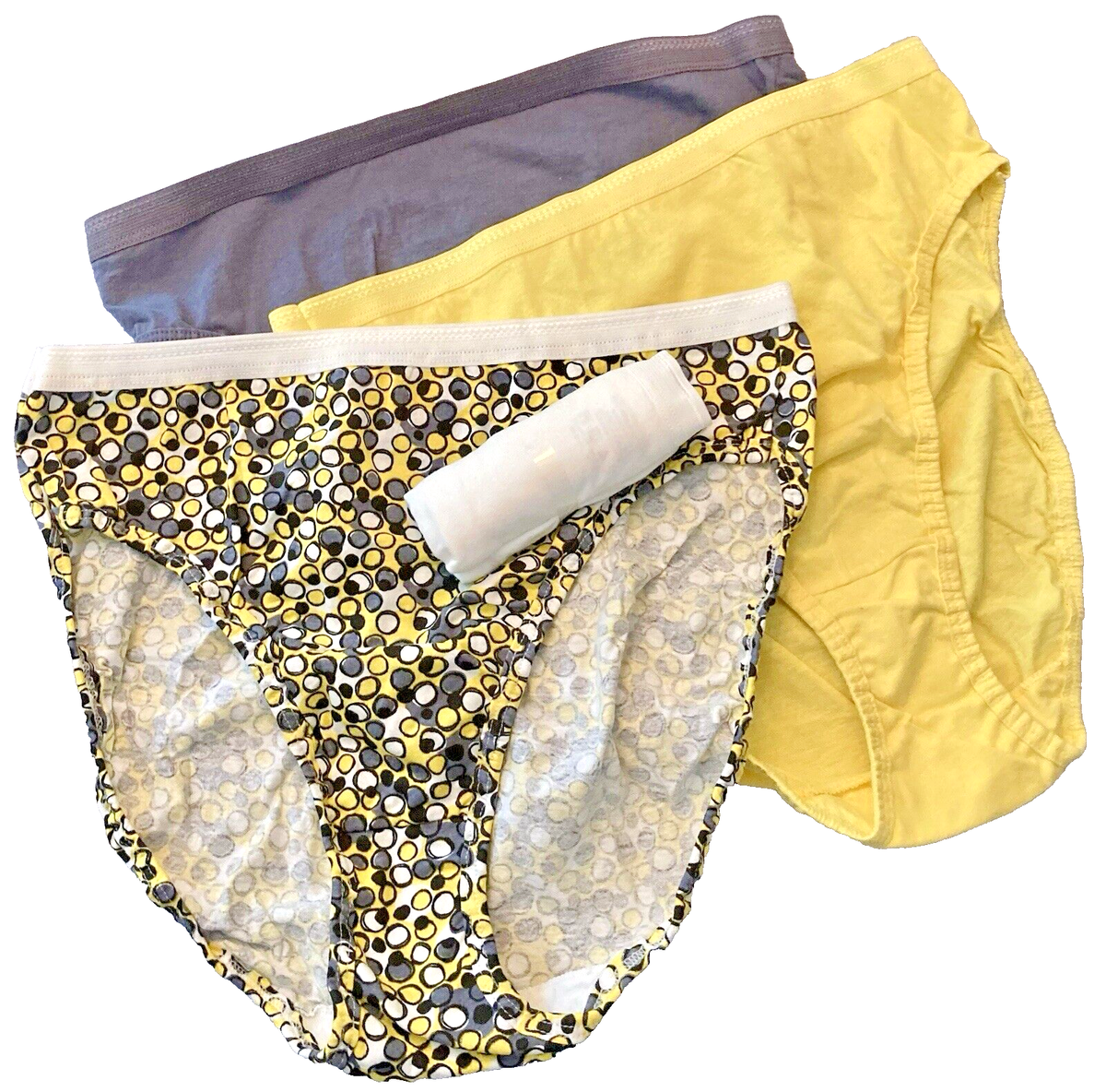 4 Hi Cut Panties sz 8 Fruit of the Loom 100% Cotton Yellow Gray