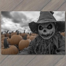 STICKER Creepy Skull Faced Scarecrow Pumpkin Patch Spooky Halloween Horror