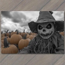 Art Print Creepy Skull Faced Scarecrow Pumpkin Patch Spooky Halloween Horror