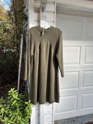 NWT Talbots Pretty Olive Green Orange High Neck Long Sleeve Sweater Dress 3X