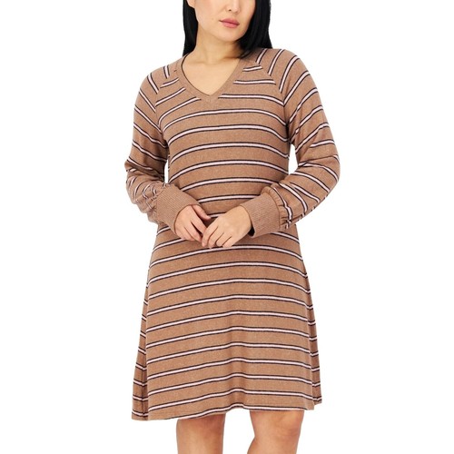 monki ribbed dress Monki Ribbed Knit Striped Midi Sweater Dress Black Multi Size L