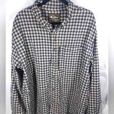 DRAKE brown/tan flannel heavy duty buttondown, XL