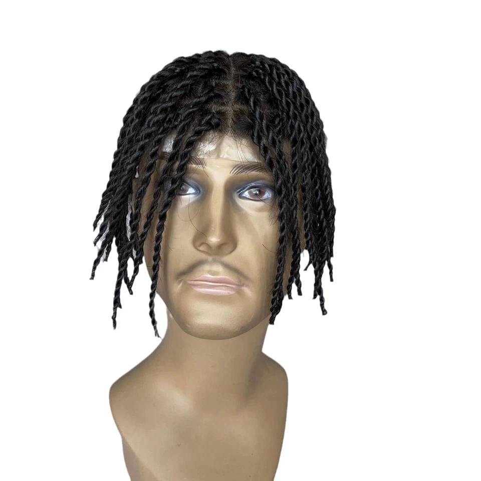 Peluca de cabello humano trenzado trenzado negro África 8"x10" 100 % cabello Remy Foto 4 de 4