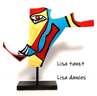 Art for Table, Shelf Sculpture. Wood acrylic colors. Signed directly by the artist.