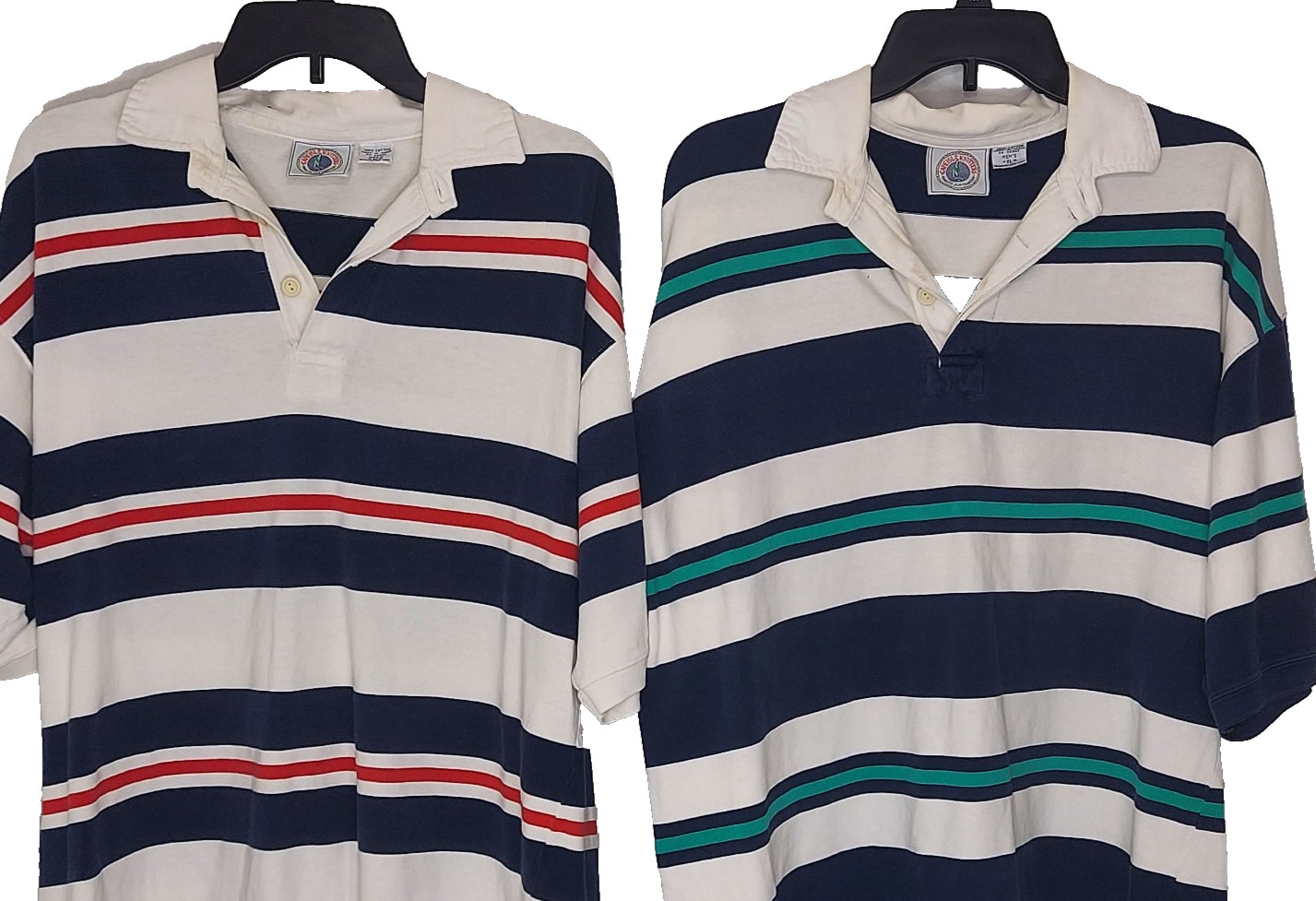 Cape Isle Knitters Lot of 2 Polo Rugby Shirts Striped Cotton Vintage USA Blue