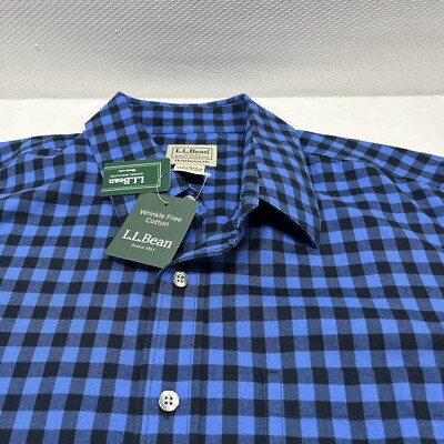 NWT LL Bean Blue Buffalo Plaid Long Sleeve Men s M-Tall Button Down Shirt WF New