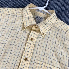 LL Bean Shirt Mens Large Yellow Check Short Sleeve Button Down Casual Outdoor