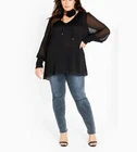 NEW City Chic Black Fleur 2 Pc Decorative Flower Neck Tie Top + Size XS 14 #P46