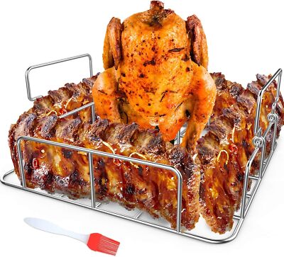 RUSFOL Beercan Chicken Roaster and Rib Rack with a Silicone Oil Brush,... 
