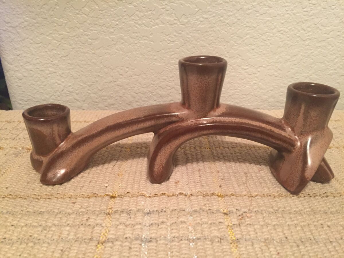 Vintage MidCentury Ceramics #306 Frankoma Three Light Candle Vintage MidCentury Ceramics #306 Frankoma Three Light Candle