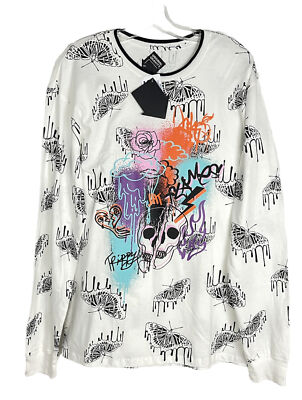 Original Gravity Butterfly Skulls Print Long Sleeve Graphic Tee Shirt Size L