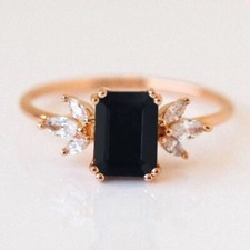 Black Onyx 925 Sterling Silver Ring, Solitaire Engagement Ring, Bridal Ring