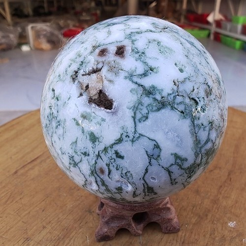 660g Natural Aquatic Plant Agate Geode Ball Quartz crystal Aura Healing ...