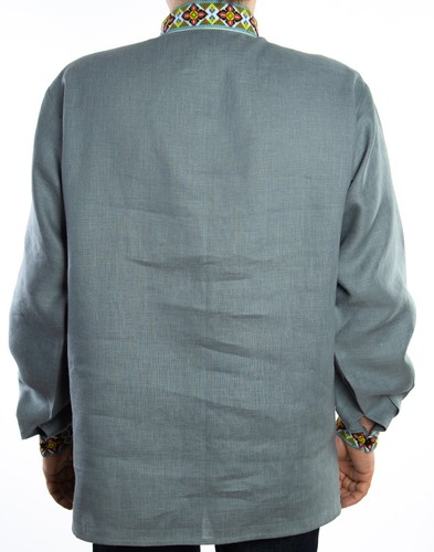 VYSHYVANKA for Men Ukrainian handmade Embroidery SHIRT Gray Linen - Picture 9 of 10