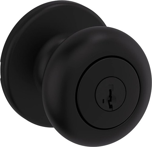 Kwikset Cove Entry Door Knob with Lock and Key Matte Black 94002-950 - Picture 3 of 8