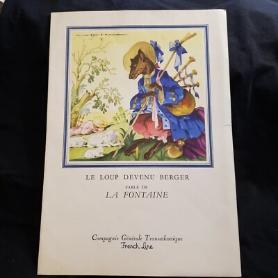 Vintage 1957 French Line Le Loup Devenu Berger Fable de La Fontaine MENU