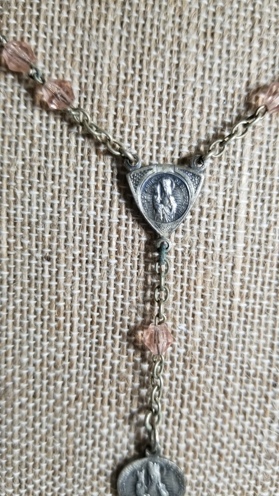 Vintage Religious Faceted Iridescent Pink Bead Chaplet Bonne St Ann De