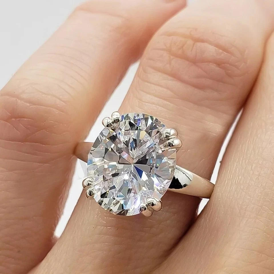 4,00 ct zertifizierter im Labor hergestellter ovaler weißer Diamant 925 Silber Ring toller Glanz