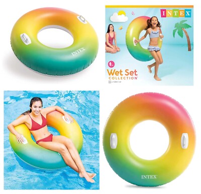Intex Schwimmreifen Rainbow Ombre XXL Schwimmring Regenbogen Lounge Luftmatratze