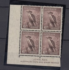 Australia KGVI 1937 6d Kookaburra Purple Brown John Ash Block Of 4 MNH BP7907