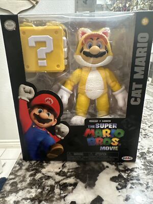 Super Mario Bros Movie Yellow Cat Mario Action Figure Jakks W/ Cube Nintendo