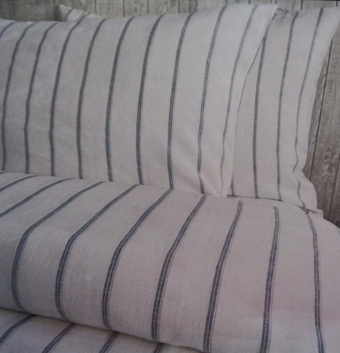 Brooks Brothers 100% EUROPEAN FLAX LINEN KING Duvet Set 3 PC Blue White Stripe - Picture 7 of 21