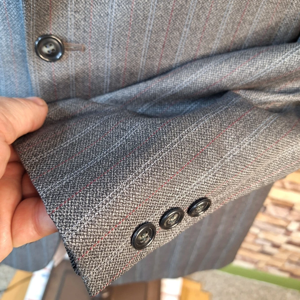 Vintage Sears Sport Coat Mens 42L Gray Multicolor Stripe 1970s 3 Roll - Image 4 of 4