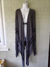 Ladies Kensie Grey & Black Front Fastening Poncho Style Cardigan One Size 8 - 20