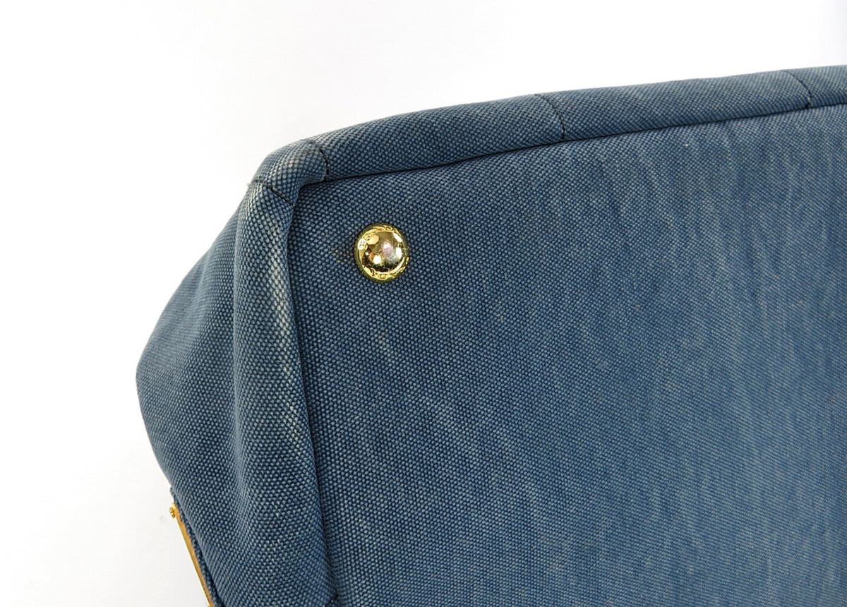 Authentic PRADA Canapa Blue Denim Shopping Tote Hand Bag Purse