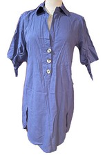 NWT Zara Blue Linen Collar Tie Cuff Button Up Dress - Small / $49.90