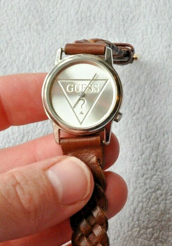 Guess Brown Genuine Leather Braided Band Silver Strap Women s Watch 8