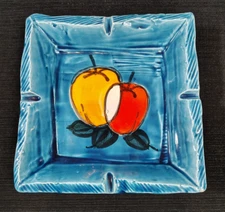 Vintage, Nasco, Japan, Hand Painted, Ceramic, Ashtray, Painted Fruit, Blue, Art