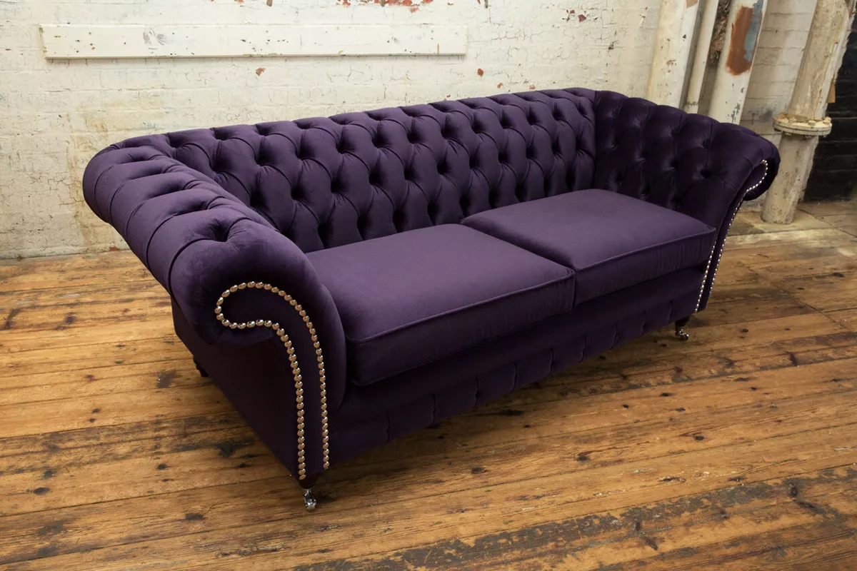 Purple leather chesterfield sofa deals