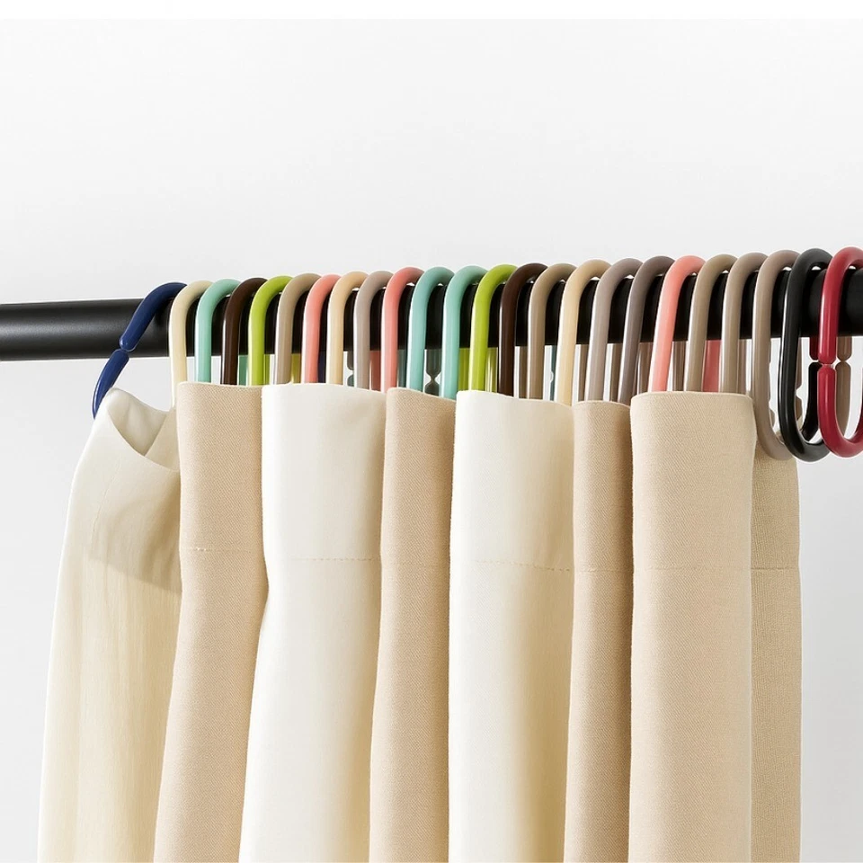 HOMEELABADOR 12 Pcs Shower Curtain Rings Hook Bathroom Plastic Strong Pole Rail Guide Hanger