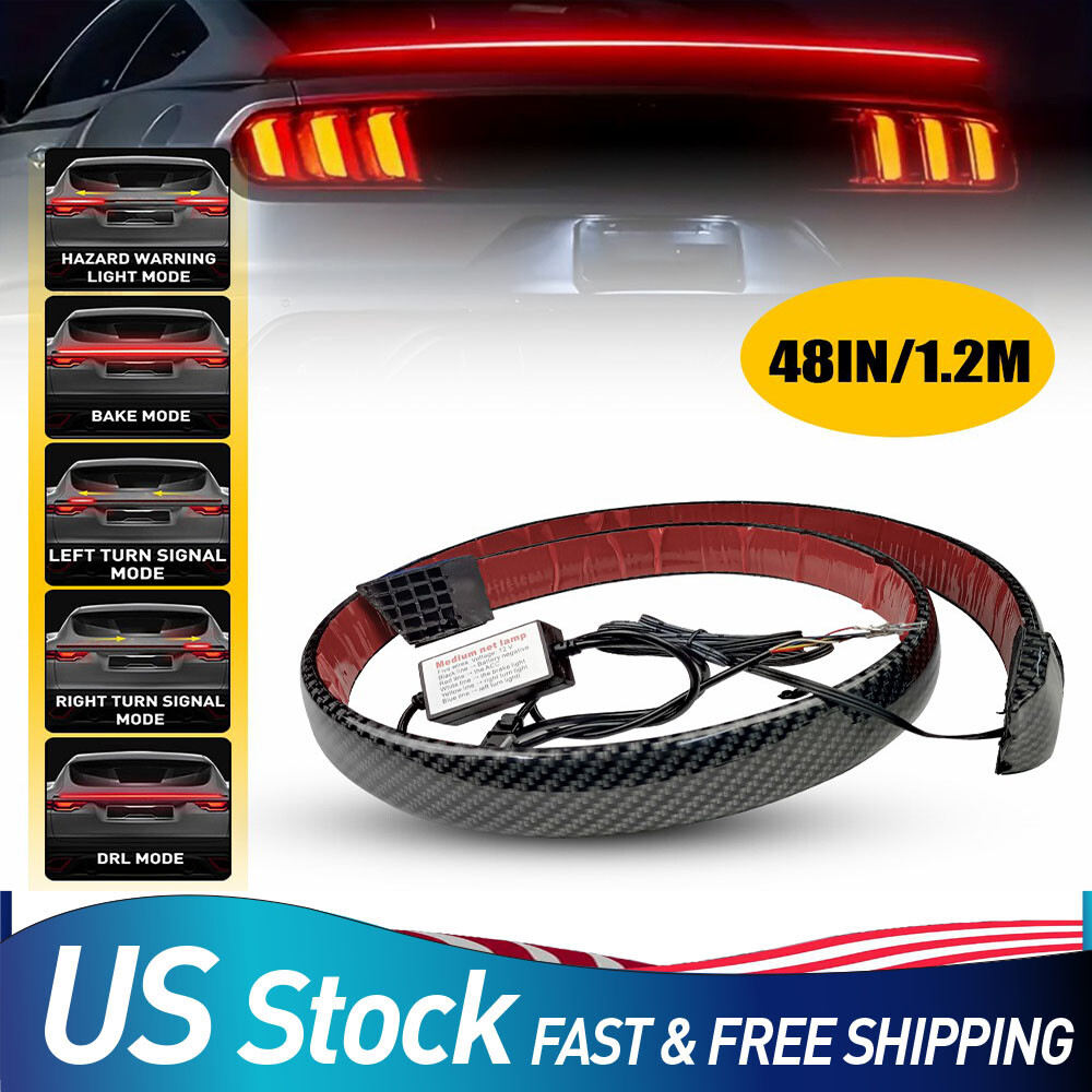 Universal Carbon Fiber LED Tail Light Bar Rear Wing Spoiler Trim Strip