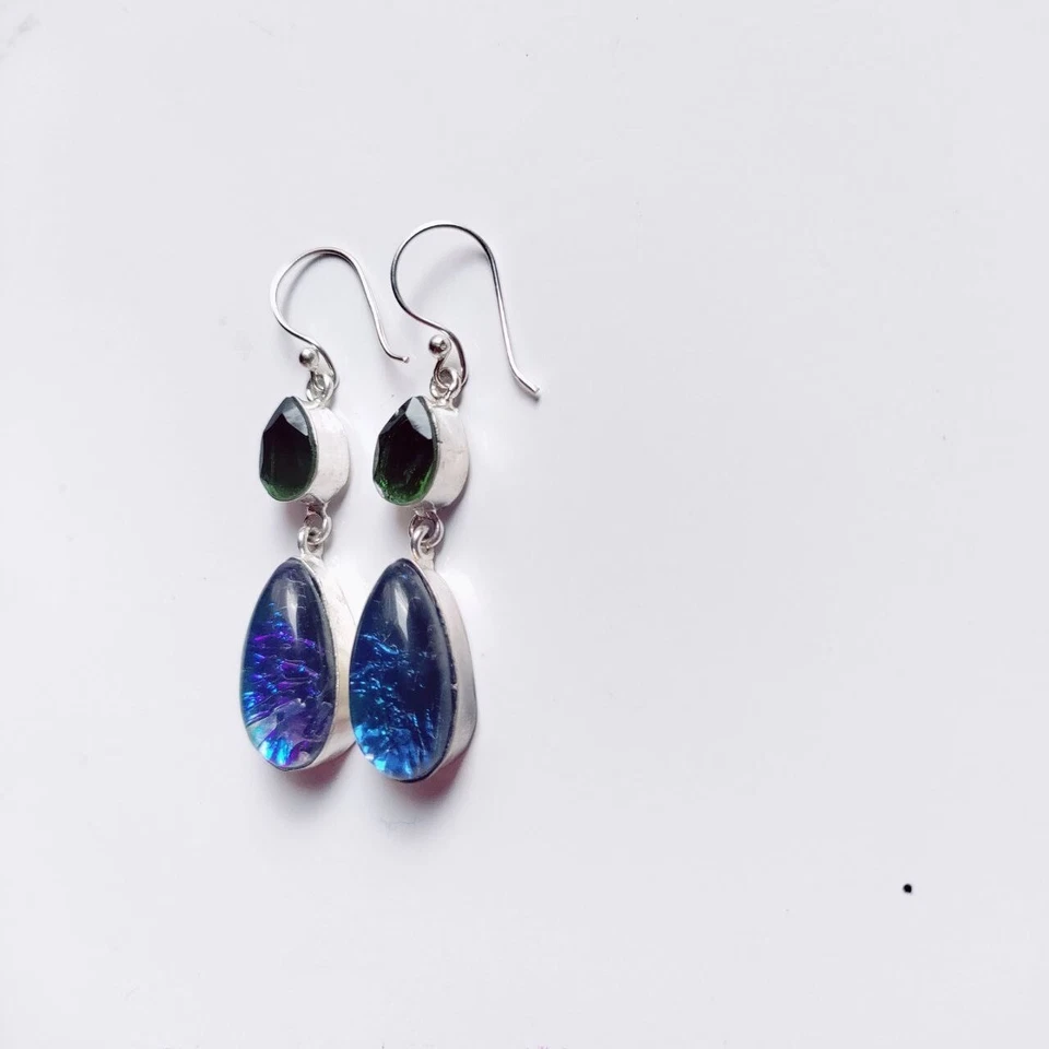 Australian Opal Gemstone 925 Sterling Silver Handmade Jewelry Earrings 1.80" - Image 3 of 4
