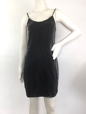First and I Womens Metallic Black Shiny Slip Dress Large Party