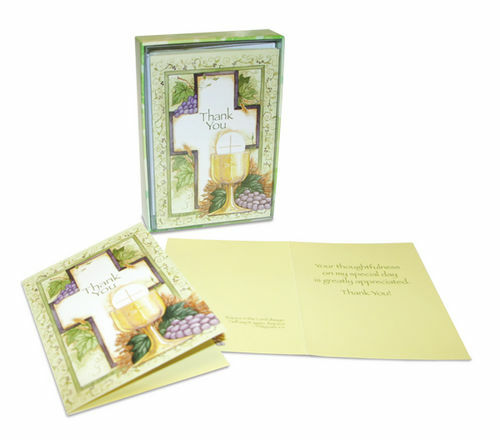 12 Dankeskarten Erstkommunion - Kreuz und Kelch - mit Bibeltext D22248