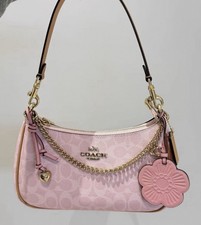 Coach Teri Shoulder Bag Signature Canvas Charms Gold/Powder PinkCEA20