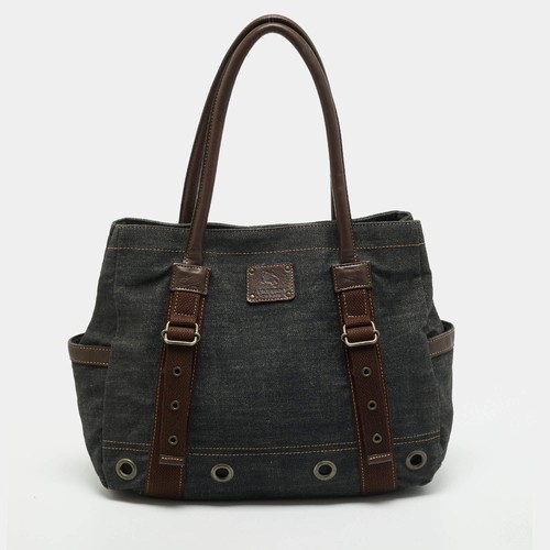 Burberry Blue Label BlackBrown Denim and Leather Tote