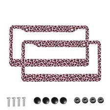 Pink Leopard Print License Plate Frame 2 Pack Funny Cheetah Print License Pla...
