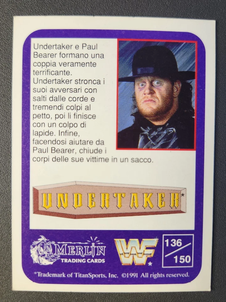 1991 Merlin WWF Italian Trading Card #136 UNDERTAKER & PAUL BEARER ROOKIE (RC) - Image 2 of 2