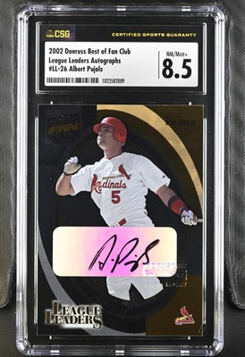 2002 Donruss Fan Club Albert Pujols #LL-26 League Leaders CGC 8.5/10 Auto /300