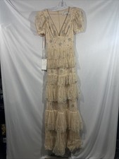 NWT Mac Duggal [ 2 ] 50706 Glitter Tiered Gown in Oyster Nude J2067