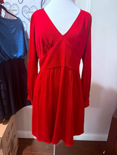 Michael Kors Women’s Red Solid A-Line Mini Dress P/L V-Neck Long Sleeve Petite
