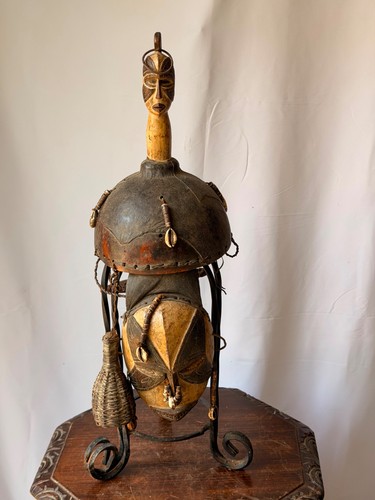 Vintage Igbo Masquerade Helmet Mask Long Neck Crest African Art Sculpture