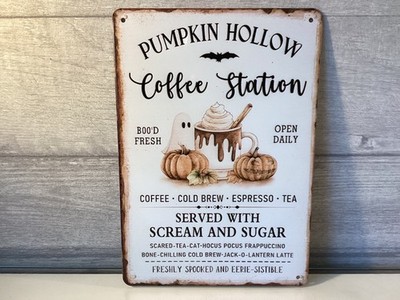 Herbst / Herbst Blechschild - Pumpkin Hollow Kaffeestation   