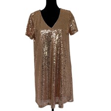 Altard State Womens Sparkling Sequin Dress Pink Size Medium Short Sleeve Party