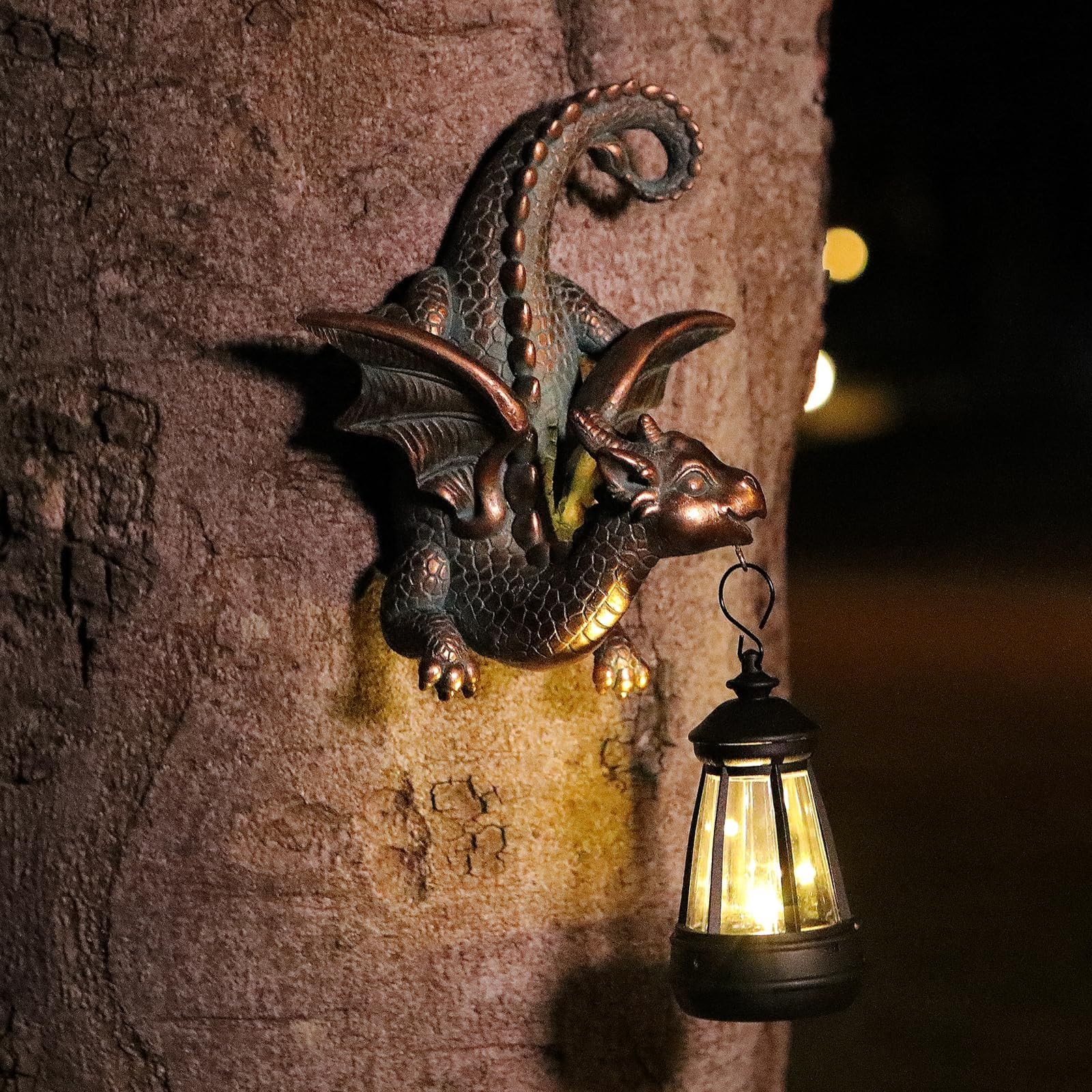 Gothic Dragon Solar Garden Statue - Outdoor Wall Hanging Decor with Solar Lights