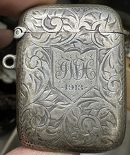 Antique Edwardian English Sterling Silver Vesta Case Match Safe Birmingham 1913
